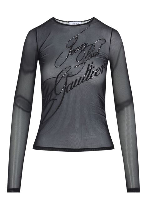 top mesh long sleeves sequin embroidery donna nero JEAN PAUL GAULTIER | 25/03-W-TO339-M00100